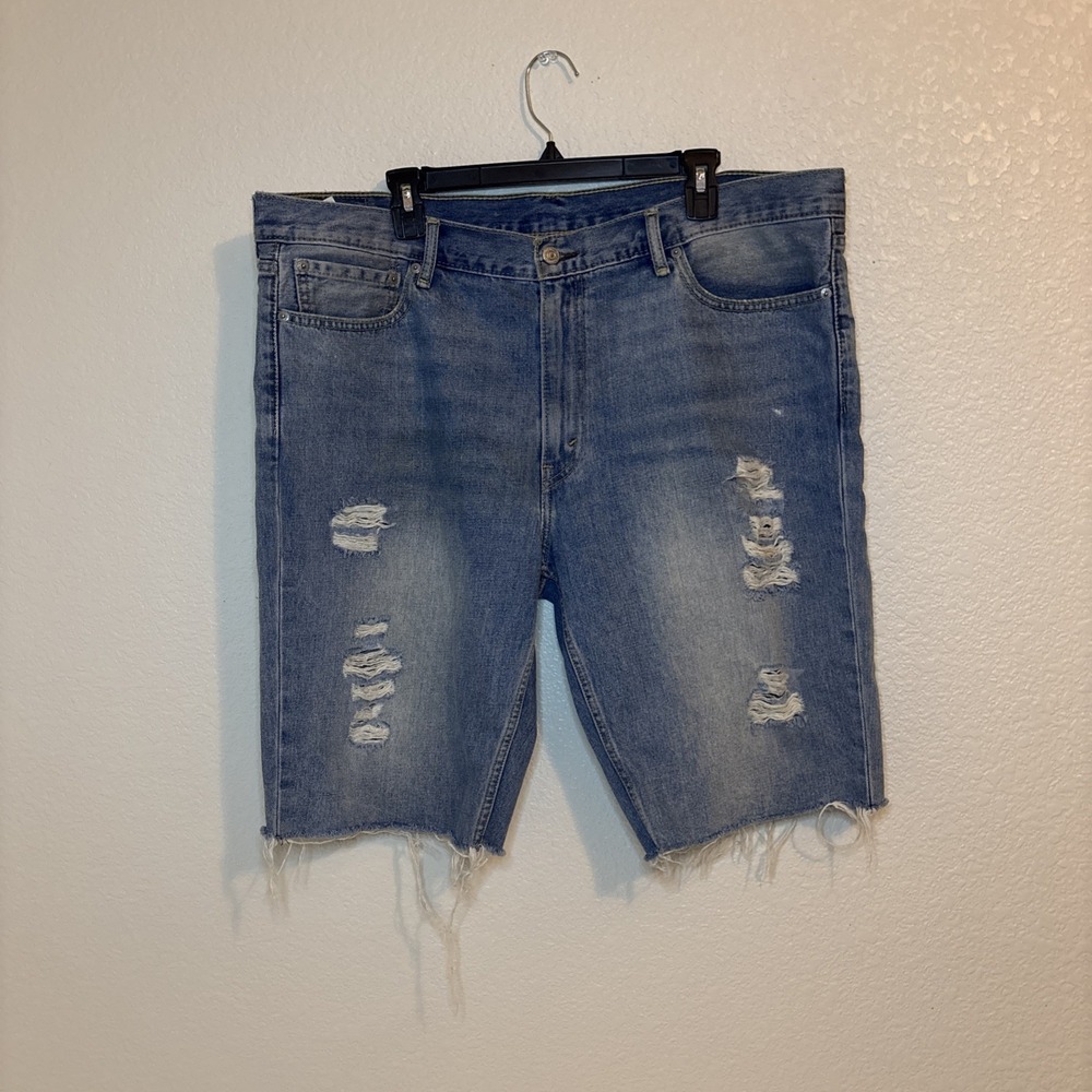 Size 40 Levi Strauss Cut Off Jean Shorts Blue Denim Distressed - Picture 1 of 15